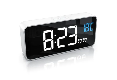 BEARWARE Musikwecker mit Akku und Temperaturanzeige - Wecker mit 13 Songs, 2 Alarme und Schlummerfunktion, ideal für Reisen. Mit dimmbarem LED-Display und 2200 mAh Akku für flexible Nutzung.
