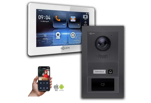 Goliath IP Video Türsprechanlage 7 Zoll Weiß mit RFID - Erleben Sie Sicherheit und Komfort mit der Goliath IP Video Türsprechanlage. HD-Kamera, 7-Zoll-Touchscreen und Interkom-Funktion bieten klare Kommunikation und Bildqualität. Ideal für moderne Haushalte.