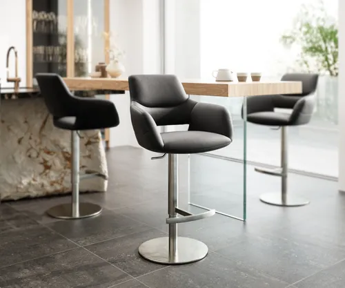 DELIFE Barstuhl Yago-Flex - Höhenverstellbar und Drehbar - Barhocker aus Echt-Leder in Schwarz, mit ergonomischem Taschenfederkern für optimalen Sitzkomfort und stufenloser Höhenverstellung. Ideal für stilvolle Wohnräume.