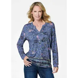 GOLDNER Print-Shirt Elegantes Blusenshirt, Paisley-Design Viskoseshirt mit Rundhals mit V-Schlitz und Langarm blau 40