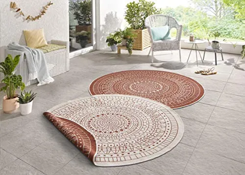 NORTHRUGS Porto Wendeteppich, rund - Flachgewebe-Teppiche, wetterfest und vielseitig einsetzbar für Innen- und Außenbereiche, mit zwei Farbvarianten für individuelle Gestaltung.
