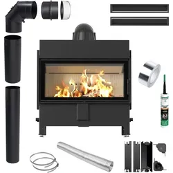 Kamin KRATKI LUCY 16 kW mit Zubehör-Set in Schwarz - Eleganter Kamin LUCY 16 kW für Flächen von 70 m² bis 200 m². Mit innovativem Design, hoher Effizienz und leicht zu reinigenden Komponenten. Ein Blickfang für Ihr Zuhause!