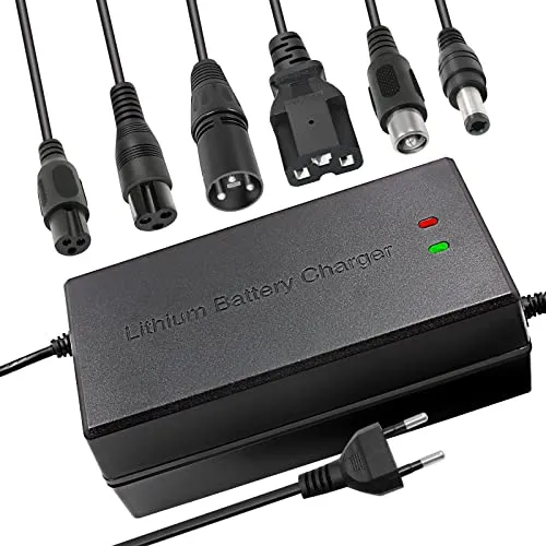 54.6V 5A Li-ion Ladegerät für E-Bikes und Roller - Motorradbatterie-Ladegerät mit fünf Steckertypen und LED-Anzeige, bietet mehrere Sicherheitsfunktionen und verlängert die Lebensdauer Ihrer Lithium-Ionen-Batterien.