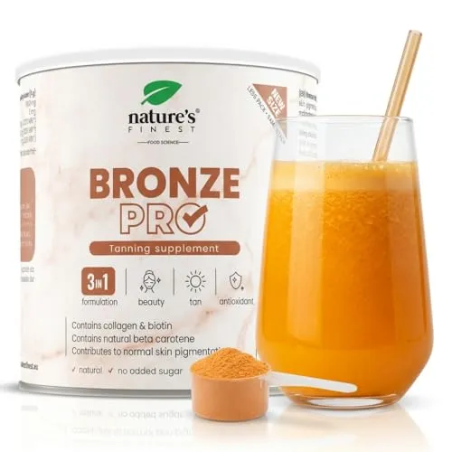 Nature's Finest Bronze PRO: Hochdosiertes Beta Carotin für eine schöne Bräune - Bräunungsbeschleuniger mit hochdosiertem Beta-Carotin und Kupfergluconat für eine gleichmäßige, langanhaltende Bräune sowie feuchtigkeitsspendende Hautpflege und Schutz vor UV-Schäden.