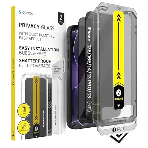 Deppa | 2 Stück | Sichtschutz für iPhone 17e/16e/iPhone 14/13 Pro/13 (6.1') mit Smart-Schablone | staub&blasenfrei | 9H gehärtetes | vollständiger Schutz |