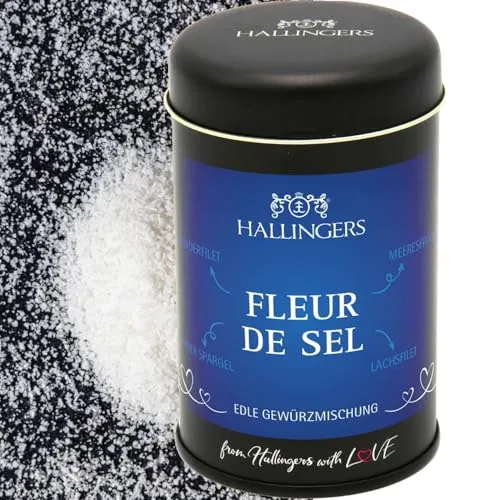 Hallingers Fleur de Sel - Premium Salz für Rinderfilet, Meeresfrüchte, Spargel und Lachs (Dose) - Geschenk im Sommer & als perfektes Grillgeschenk | Geburtstag Glückwunsch Neues Zuhause Jahrestag Freu