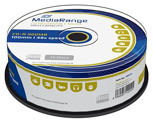 MediaRange CD-R 900MB|100min 48-fache Schreibgeschwindigkeit, 25er Cakebox