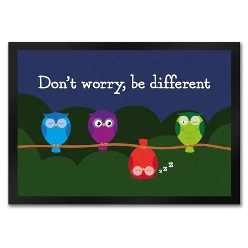 speecheese Eule Fußmatte in 35x50 cm mit Spruch Dont Worry be Different Uhu Motiv Toleranz Freundschaft Botschaft Originelle motivierende Fußmatte in 35x50 cm