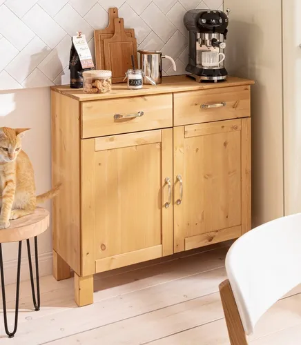 Sideboard HOME AFFAIRE "Alby", 85cm, beige (natur gebeizt, gewachst) - Elegantes Sideboard von HOME AFFAIRE aus FSC-zertifiziertem Massivholz. Mit 2 Schubladen und variablen Einlegeböden bietet es viel Stauraum und passt perfekt in jeden Raum.
