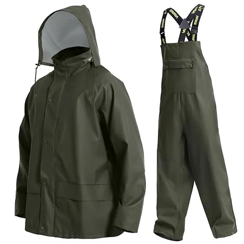 Navis Marine Regenanzug für Herren Heavy Duty Workwear wasserdicht (Grün, S) - Zertifizierter Wetterschutz nach EN 343 3.1: Ideal für maritime Aktivitäten und Bauarbeiten. Robuste PVC/PU-Konstruktion für hohen Tragekomfort und Bewegungsfreiheit. Verstellbare Kapuze mit Kordelzug für optimalen Schutz.