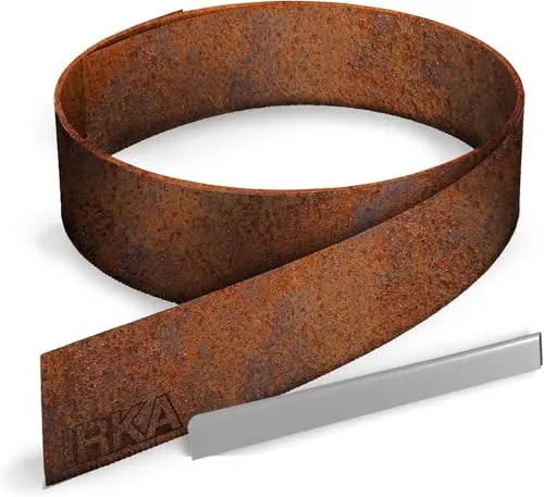 IRKA Rasenkante aus Cortenstahl - Flexibles Rasenkantenband 2000 cm - Beeteinfassung aus hochwertigem Cortenstahl, flexibel und langlebig. Perfekt für kreative Gartenlayouts und robuste Gartenabgrenzungen.