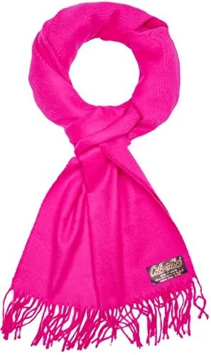 BRUBAKER Cashmirillo Schal - ca. 30 x 180 cm Lang Leicht Warm und Kuschelig - Herbst und Winter Kuschelschal - Stola Tuch mit Fransen für Damen und Herren - Pink