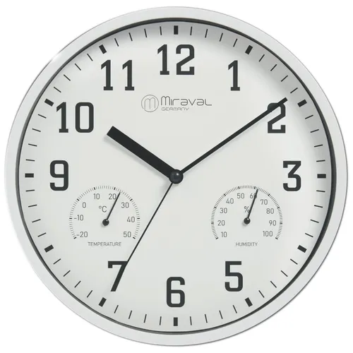 Moderne Geräuschlose Wanduhr mit Thermometer und Hygrometer 250 mm - Elegante Küchenuhr mit lautlosem Quarzuhrwerk, Temperatur- und Luftfeuchtigkeitsanzeige. Ideal für jeden Raum, sorgt für präzise Zeitmessung und ein stimmungsvolles Ambiente.