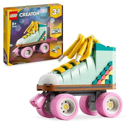 LEGO Creator 3in1 Rollschuh Spielzeug - Retro-Deko mit Mini-Skateboard und Boombox, kreatives Bauen für Kinder ab 8 Jahren und vielseitige Spielmöglichkeiten