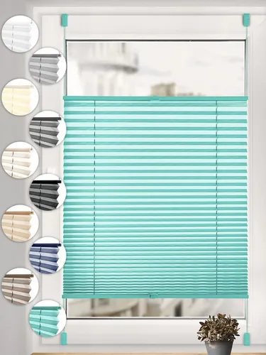 Sonello Plissee Klemmfix ohne Bohren, blickdicht, Klemmfix, verspannt, 30 cm x 100cm Türkise Faltrollo, Easyfix, Blickdicht, Lichtschutz Sonnenschutzrollo verspannt, Jalousie Rollo für Fenster & Tür, einfache Montage, in verschiedenen Farben und Größen