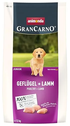 animonda GranCarno Junior Hundetrockenfutter getreidefrei Geflügel + Lamm (1 x 12 kg), Trockenfutter für Junge Hunde ohne Getreide, Welpenfutter trocken mit hoher Bekömmlichkeit