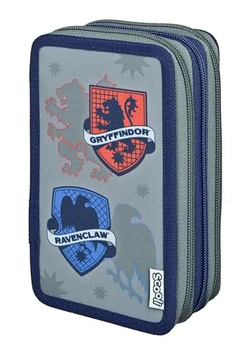 Scooli Federmäppchen Tripledecker Harry Potter, befüllt - Federmäppchen mit Harry Potter Design, bietet Platz für alle Schreibutensilien und kommt inklusive Geodreieck – ideal für Fans und Schüler!