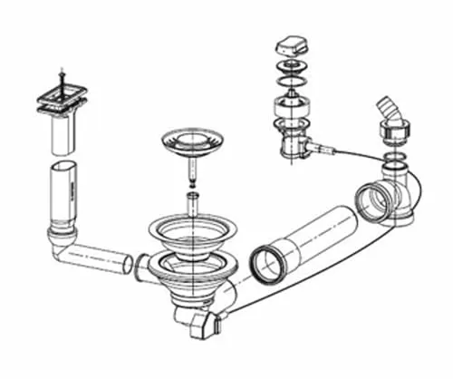 Ab- und Überlaufgarnitur für Franke Spülen Euroform EFG 614-78, EFG 681, EFX 681, Strata STG 614 und Liebera LIX 681 / Excenterventil / Ersatzteil / Ablaufgarnitur