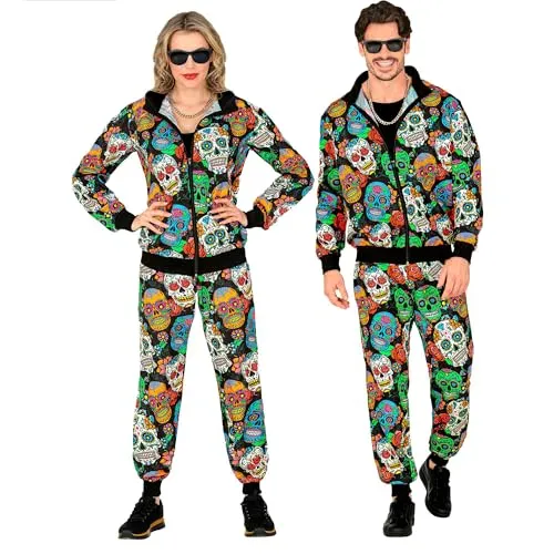 W WIDMANN MILANO Party Fashion - Kostüm Trainingsanzug Dia de los Muertos, leuchtendes 80er Jahre Outfit für Halloween und Gruppenkostüme