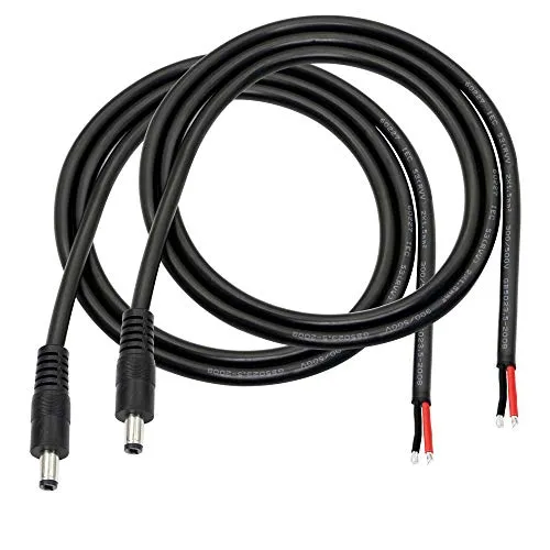 GINTOOYUN Gleichstrom-Pigtails-Kabel, 3FT DC 5.5MM x 2.1MM Stecker zum Bare Wire Open End Netzteil Reparaturkabel für CCTV-Überwachungskamera, DVR, LED-Streifen-Licht usw. (2 Pcs). (MÄNNER)