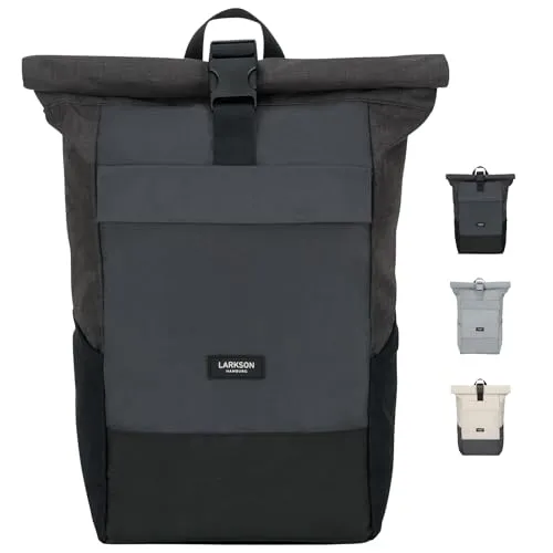 LARKSON Cityrucksack No 4 Rolltop - Wasserabweisender Rucksack für Damen und Herren mit gepolstertem Laptopfach bis 16 Zoll, ideal für Reisen und Uni. Hergestellt aus recycelten PET-Flaschen für umweltfreundlichen Komfort.