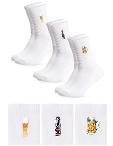 Occulto Damen & Herren Motiv Tennissocken 3er Pack (Modell: Robin), Statement Tennis Socken Bier 39-42