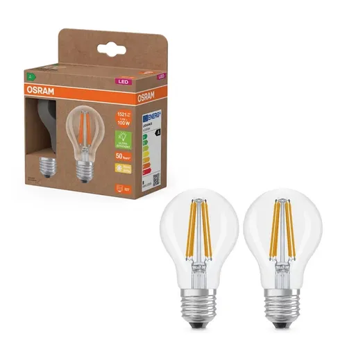 Osram LED Filament Birnen 7,2W=100W E27 klar 1521lm warmweiß 2700K effizient 2 x