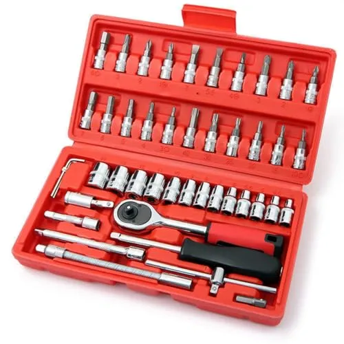 Piece Mechanic Tool Set 1/4" Dr. Ratchet Wrench Set with Storage Case Includes Bit Sockets and Extension Bar 46