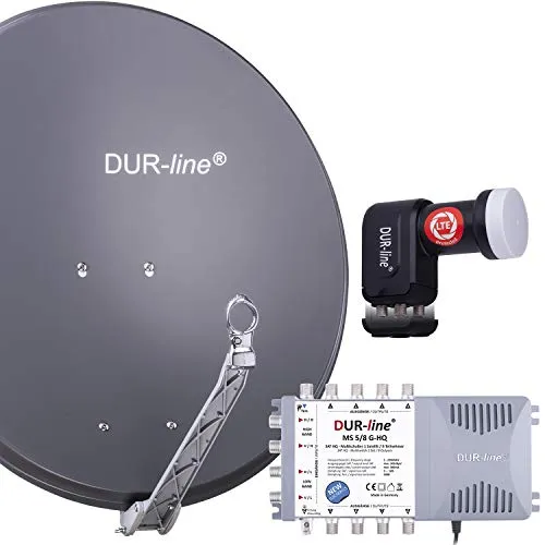 DUR-line Select 75/80cm Komplettanlage - Anthrazit, 8 Teilnehmer - Hochwertige Satelliten-Komplettanlage für 8 Receiver. Mit stabiler DUR-line Select 75/80cm Antenne, Multischalter und LNB für besten Empfang in Full HD und 4K. Montagefreundlich und langlebig.