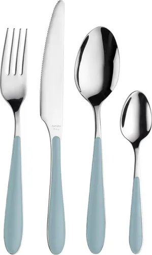 Pintinox Besteck-Set "Canaletto" – 24-teilig in edelstahlfarben/hellblau - Hochwertiges 24-teiliges Besteck-Set aus 18/10 Edelstahl für 6 Personen. Ergonomische Griffe in stilvollem hellblau, ideal für jeden Anlass – von Camping bis festlichen Dinnern.