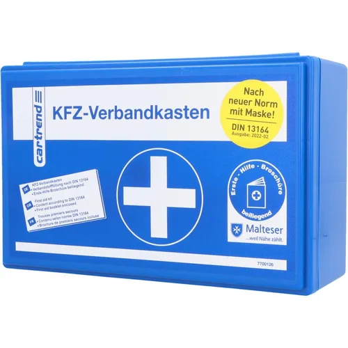 CARTREND Verbandkasten Classic mit Malteser Erste-Hilfe-Sofortmaßnahmen - Verbandskasten für PKW, DIN 13164, enthält essentielle Erste-Hilfe-Materialien für Notfälle und sorgt für Sicherheit auf der Straße.