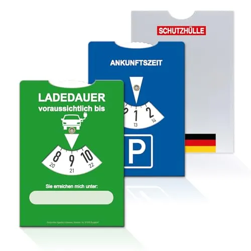 SIEESER 2in1 Parkscheibe in Blau [StVO-konform] + Grün Ladescheibe inkl. Schutzhülle - für E-Auto, Pappe (1 Stück)