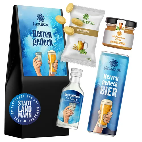 Corasol Feinkost Geschenkset Herrengedeck mit Schnaps, Bier, Bonbons & Hefeweize