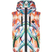 Longweste PLEIN SPORT "Flowers", Damen, Gr. L - Funktionsjacke mit isolierender Wattierung, ideal für nach dem Sport. Wasserdichter Reißverschluss, Kapuze wandelt sich in hohen Kragen und stylischer Blumendruck.