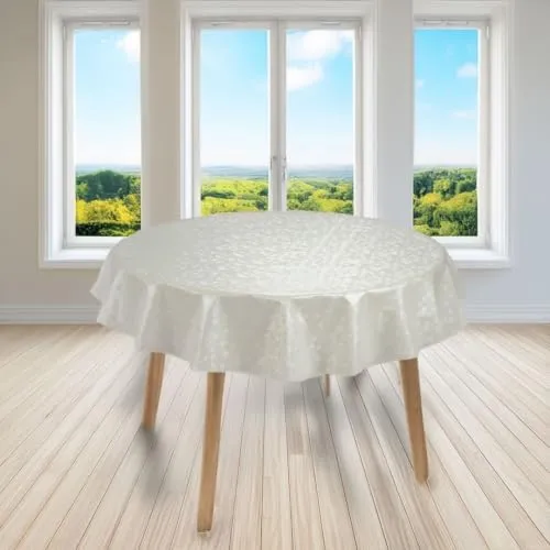 laro runde 140 cm wachstuchtischdecke wachstischdecke abwashbar PVC tischdecke Wachstuch wasserabweisend Garten tischdecke, Muster:Karo Geprägt Weiß