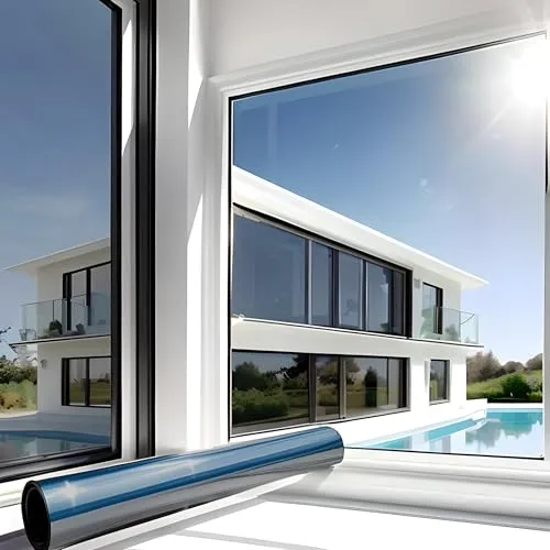 MARAPON Spiegelfolie Fenster Sichtschutz Schwarz 0,60x2 m Fensterfolie blickdicht von aussen tagsüber Sonnenschutzfolie Fenster innen UV Schutz statisch haftend Hitzeschutz Wärmeschutz Innenanbringung