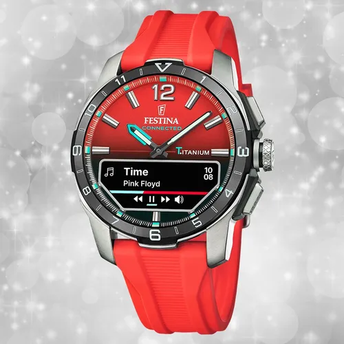 Festina Connected UF23000/6 - Sportliche Herren Armbanduhr - Sportliche Herren Armbanduhr mit rotem Silikonarmband und großem Titan-Gehäuse (44mm). Ideal für den Alltag, mit zuverlässigem Quarzwerk und bis 3 bar wasserdicht.