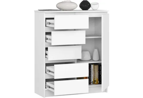 Raumhirsch Furniture Kommode CL3 – Weiß, 80x97x35 cm - Elegante Kommode aus hochwertigem Holzwerkstoff mit 5 geräumigen Schubladen und einer Tür, ideal für vielseitige Nutzung im Wohnzimmer oder Schlafzimmer. Pflegeleicht und robust, perfekt für modernen Wohnstil.