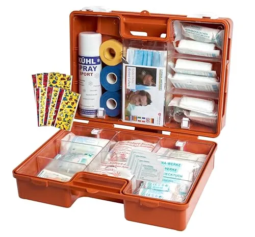 WM-Teamsport Erste-Hilfe-Koffer "PRO+" - DIN 13157 zertifiziert - Robuster Erste-Hilfe-Koffer mit umfangreicher Ausstattung nach DIN/EN 13157, ideal für Betriebe und den mobilen Einsatz. Mit verstärkten Ecken, praktischen Fächern und zusätzlichem Notfallbeatmungsgerät.