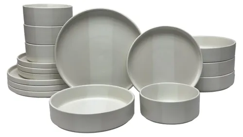 Novel Kombiservice Kyoto striscia 16-teilig - Elegantes 16-teiliges Geschirrset in Weiß mit Streifen-Design. Hergestellt aus lebensmittelechter Keramik, ideal für stilvolle Tischdekoration und den täglichen Gebrauch.