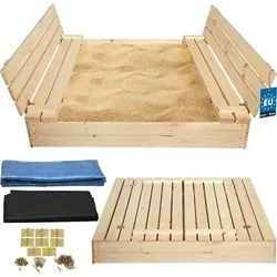 KOTARBAU® Sandkasten mit Abdeckung 140 x 140 cm – Sicheres Spielvergnügen für Kinder - Großer Holzsandkasten mit klappbaren Bänken und schützender Abdeckung. Einfache Montage, hohe Qualität und Sicherheit für unbesorgtes Spielen im Freien.