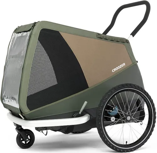 CROOZER Dog Mikke Fahrradanhänger - inkl. gratis Pet Genie System, Moss Green - Fahrradanhänger für Hunde bis 45 kg mit Croozer AirPad® Federung. Ideal für komfortable Ausflüge, auch für ältere oder kranke Hunde. Robuste Bauweise und einfache Handhabung zeichnen diesen Anhänger aus.