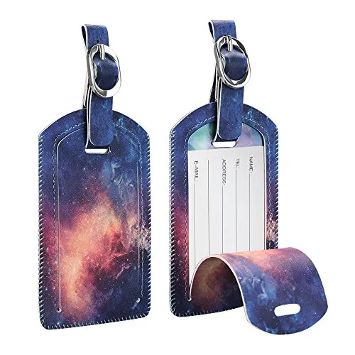 [2 Stück] Fintie Kofferanhänger aus Kunstleder, Gepäckanhänger ID Etikett mit Adressschild Namenschild für Reisetasche Koffer, Die Galaxie