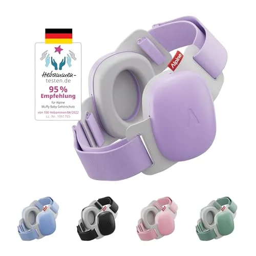 Alpine Muffy Baby Comfort - Gehörschutz für Babys & Kleinkinder - Getestet in Deutschland - Einzigartiges Kopfband für Sicheren & Bequemen Sitz - Verstellbar <5 Jahren - Kopfhörer Lärmschutz, Lila