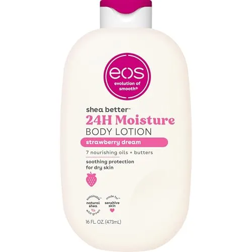 eos Shea Better Body Lotion - Strawberry Dream - Leichte und nicht fettende Körperlotion für 24 Stunden Feuchtigkeit. Angereichert mit natürlicher Sheabutter, ideal für die tägliche Pflege. Vegan und dermatologisch getestet.