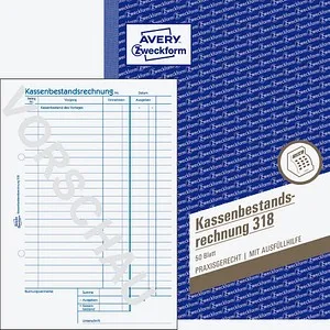 Avery Zweckform 318 Kassenbericht A5 - Formularbuch für Kassenberichte, 50 Blatt, mit 2-fach Lochung und Sicherheits-Bindung, ideal zur einfachen Ermittlung von Tageseinnahmen und Kassenbestand.