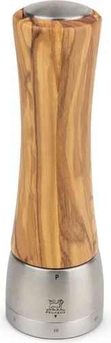 Peugeot Madras u'select Pfeffermühle 21cm aus Edelstahl & Olivenholz - Küchenhelfer mit präziser u'select Einstellfunktion für perfekten Mahlgrad und edlem Design.