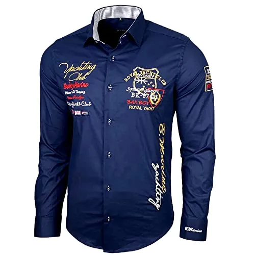 Baxboy Elastisch Slim Fit Hemd - Freizeit Business Hochzeit in Marine XL - Herrenhemden in Slim Fit mit kontrastierendem Innenkragen und hohem Tragekomfort, ideal für Freizeit und besondere Anlässe. Erhältlich in Größen S bis 3XL.