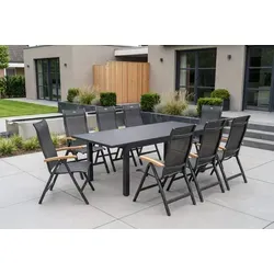 HARTMAN Alice Garten-Essgruppe, xerix/anthrazit, Alu/Sicherheitsglas/2x2 Textilen, 180/240x100 cm, 8 Klappstühle, ausziehbar
