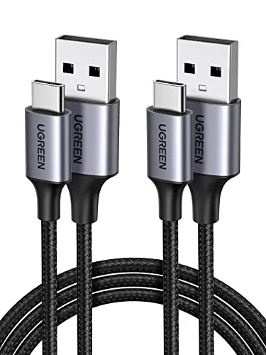 UGREEN USB C Kabel 2 Stück USB auf USB C Kabel Nylon Geflochten USB C Ladekabel kompatibel mit S24 Ultra S24+ S24 S23 S22 S10 A73 A72 A53 P60 Lite iPhone 15 Pro 15 Pro Max(0.5M)